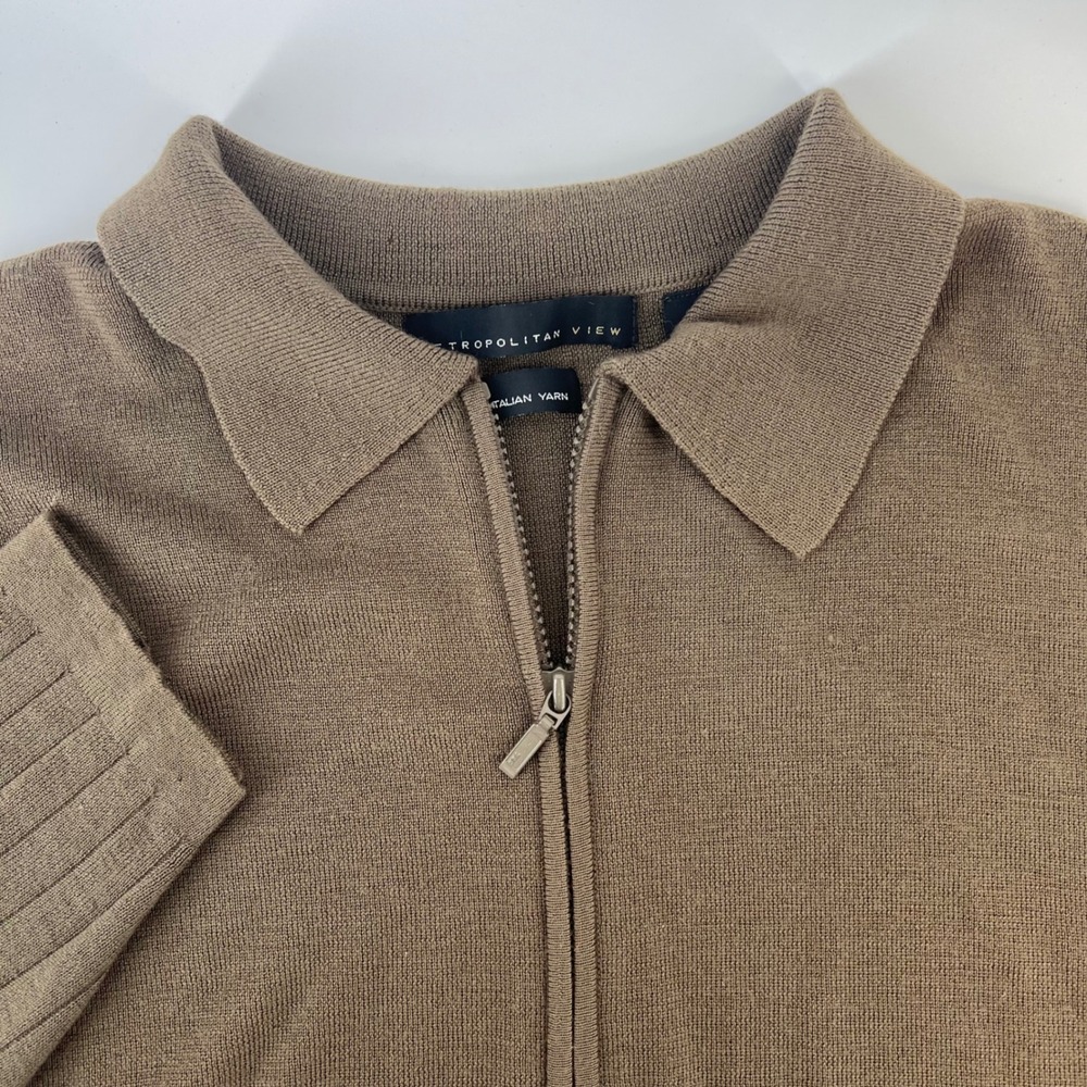 Metropolitan View Merino Wool Sweater Mens L Brown Full Zip Cardigan Australia